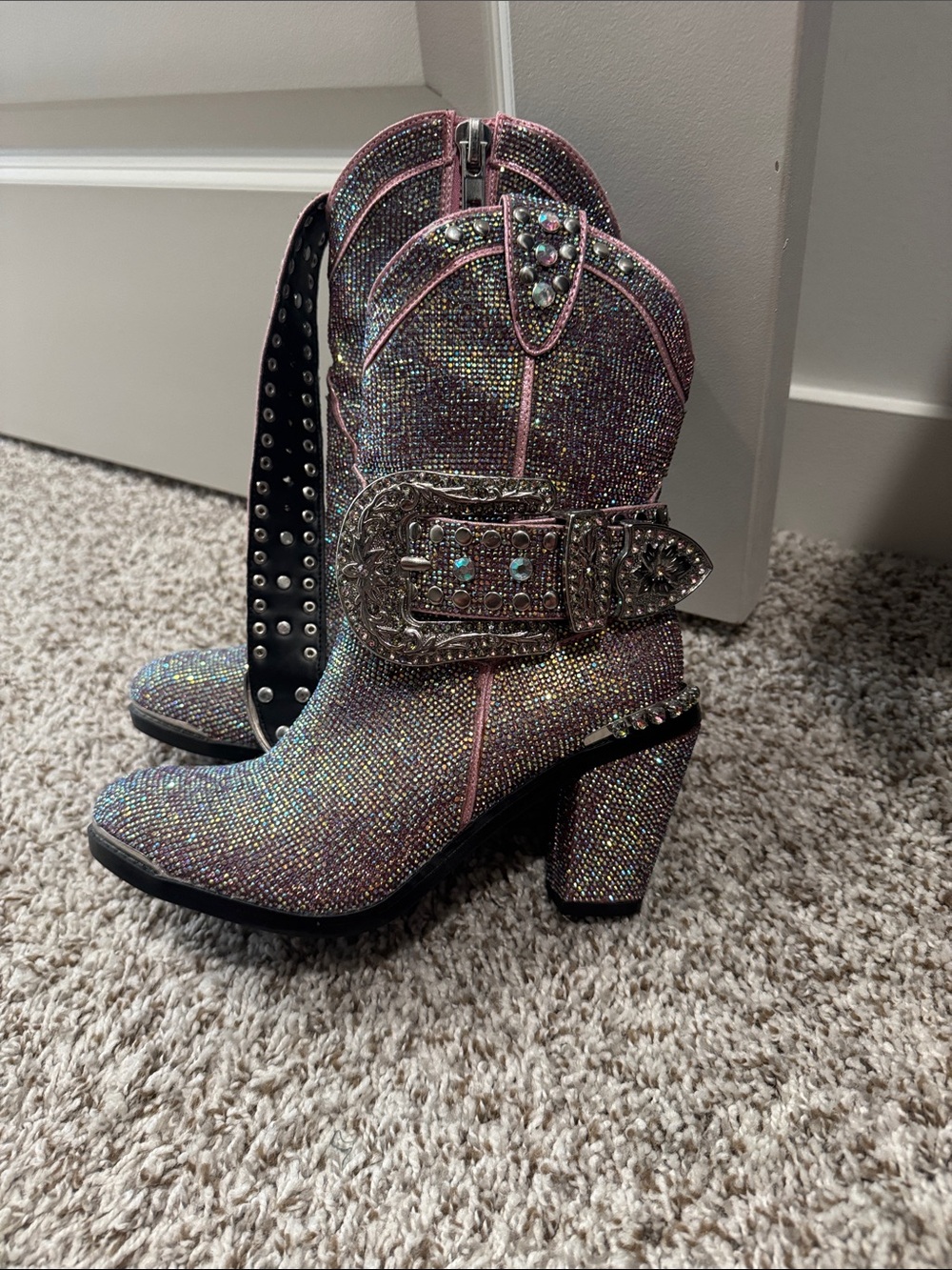 Dolls Kill Pink Western Ankle Boots with Decorative Buckle